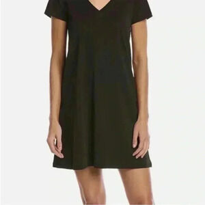 EUC ATM Black T-Shirt Dress V-Neck Short Sleeve Mini 100% Cotton Women’s Size M